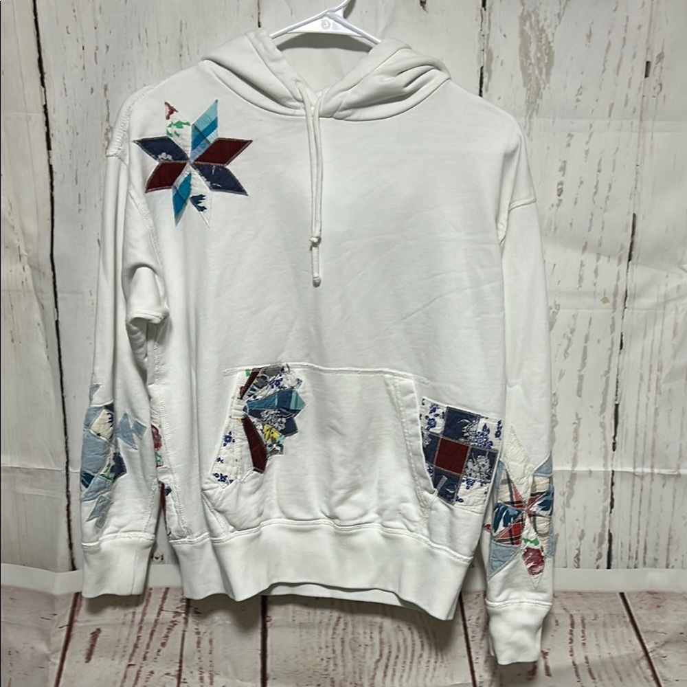 White Hoodie with Patchwork Star Design polo ralph lauren